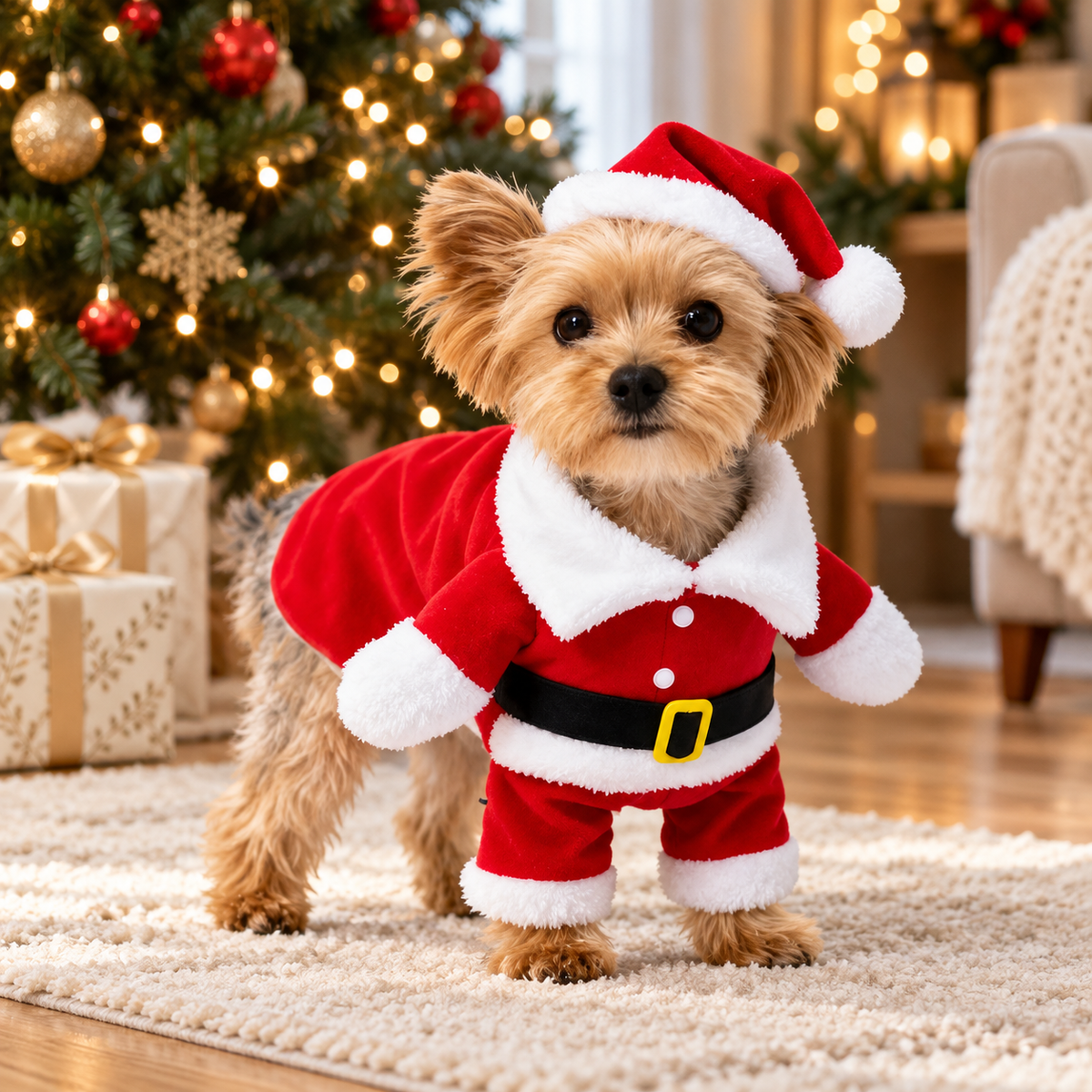 Costume Père Noël pour chien et chat – Tenue rouge et blanche