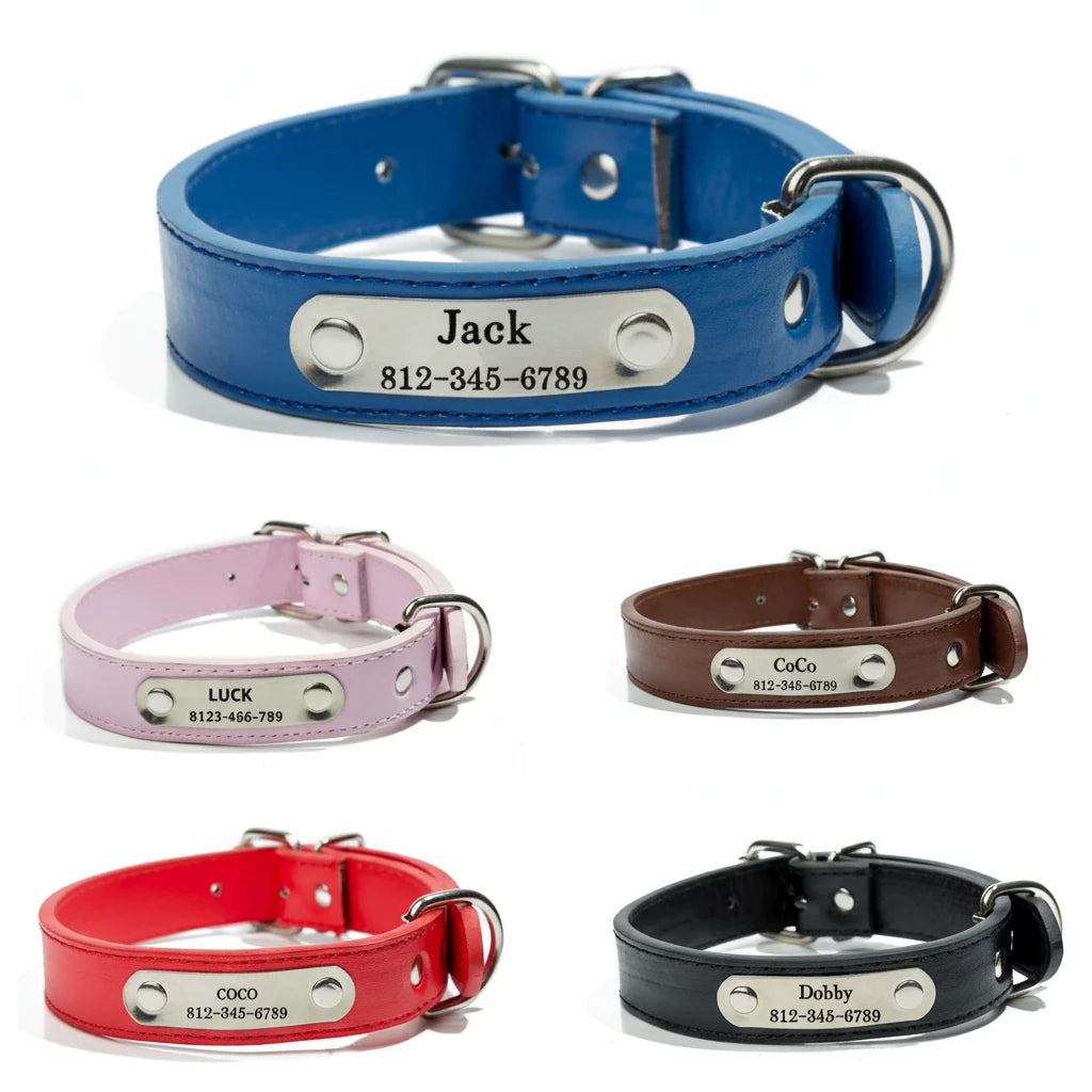 Collier en Cuir Personnalisé avec Nom Gravé
